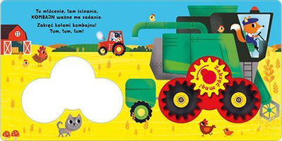 Libër interaktiv për fëmijë Village Spin Me Powerful Machines in Motion, me rrota lëvizëse, ilustrime me ngjyra