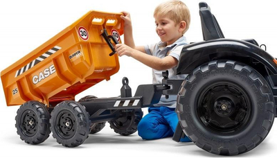 Traktor lodër me pedale Falk Case IH Construction, me rimorkio dhe eskavator, portokalli