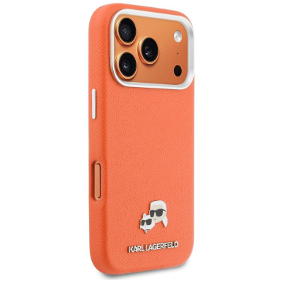 Kapotë telefoni Karl Lagerfeld Karl &amp; Choupette Saffiano MagSafe, për iPhone 17 Pro, portokalli