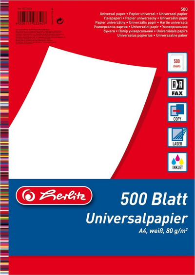 Letër printimi Herlitz 5033402, A4 210x297mm, 500 fletë, e bardhë