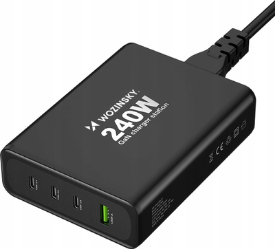 Karikues muri Wozinsky WGCSB, GaN, 240W, 3x USB‑C 1x USB‑A, i zi