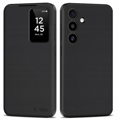 Këllëf-portofol Tech-Protect Smart Wallet për Galaxy S25, me kapak me dritare, ngjyrë e zezë mat