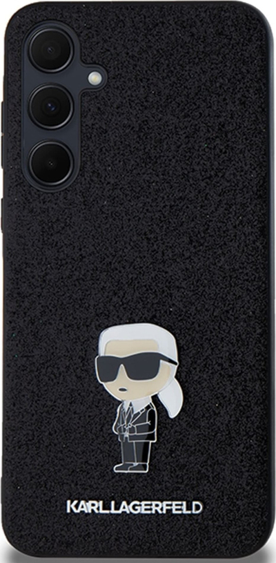 Mbrojtëse telefoni Karl Lagerfeld Fixed Glitter Ikonik, Samsung Galaxy A55 A556, hardcase, e zezë me shkëlqim