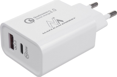 Karikues rrjeti Maclean MCE485W, 20W PD QC 3.0, USB edhe USB C, i bardhë