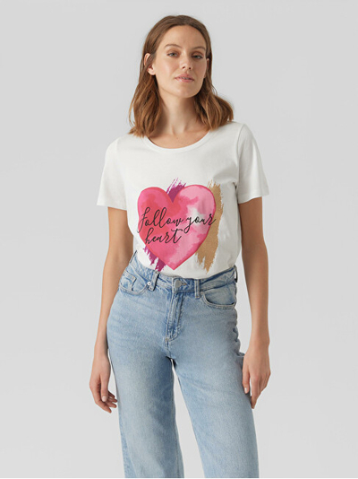 Bluzë Vero Moda VMAMALA Regular Fit 10291798 Snow White Heart