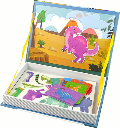 Libër magnetik Lean Toys Magnetic Book Dinosaur, 36 copa, edukativ për kalamajt 3+