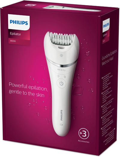 Epilator Philips Series 8000 BRE700/00, pa kabllo, i bardhë