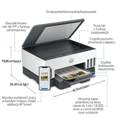 Printer multifunksional HP Smart Tank 720 AIO, termike, i zi