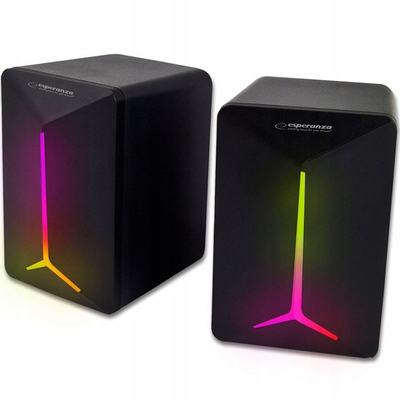 Компјутерски звучници Esperanza Frevo Rainbow EGS105, стерео, со LED светла, црни