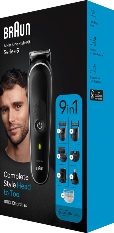 Trimer multifunksional Braun MGK5410 Series 5, 9 në 1, Wet &amp; Dry, i zi