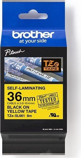 Rrip etiketimi Brother TZE-SL661, 36mm, 8m, printim i zi me sfond të verdhë