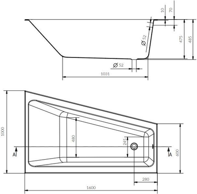 Правоаголна када Cersanit Crea S301-226, 170x75 cm, акрил, бела