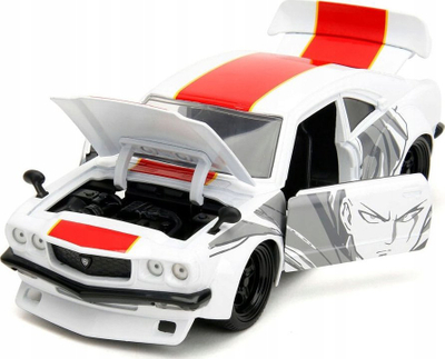 Set lodër Jada One Punch Man, makinë metalike Mazda RX-3 1:24, figurë Saitama 2.75
