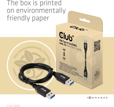 Kabllo USB Club 3D CAC-1525, USB 3.2 Gen1 Type A me Type A, 0.5 m, e zezë