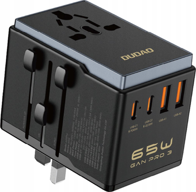 Adapter për udhëtim Dudao A65Pro, 65W, 2x USB C 2x USB A, i zi