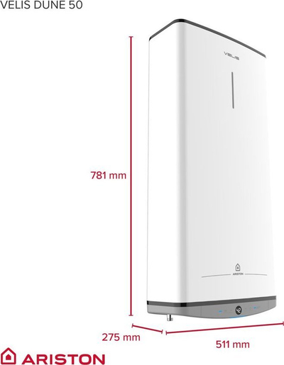 Bojler elektrik Ariston Velis Dune 50, 50L, montim horizontal edhe vertikal, i bardhë