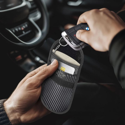 Çantë Faraday Tech-Protect KLR100, bllokon RFID, për çelësa keyless, karbon e zezë