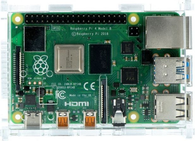 Kuti Raspberry Pi 4 Model B, me mbajtëse kamere, transparente