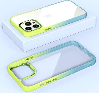 Kapotë telefoni Maxximus MX Rainbow për iPhone 15 Plus 6.7", transparente, me kornizë lime blu jeshile