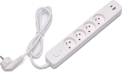 Shirit zgjatues Savio LZ-11, 4 priza, 2x USB, 1.5m, i bardhë