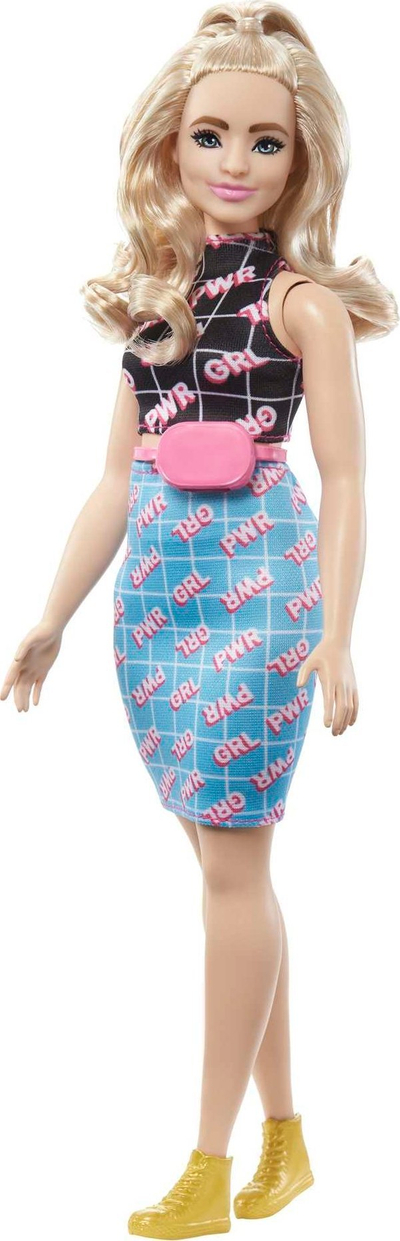 Kukull Barbie Fashionistas Curvy, veshje Girl Power, flokë bjonde, shumëngjyrëshe