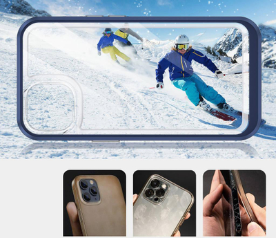 Këllëf telefoni Hurtel Clear 3in1 për iPhone 13, xhel transparent, kornizë blu