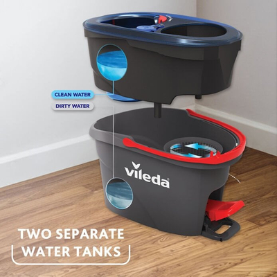 Set mop me kovë Vileda H2Pro Spin System, mekanizëm rrotullues, rezervuar uji i pastër, gri