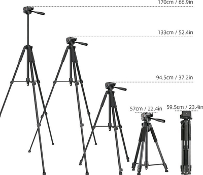 Tripod fotografik High And Stable, 57–170 cm, alumin, i zi