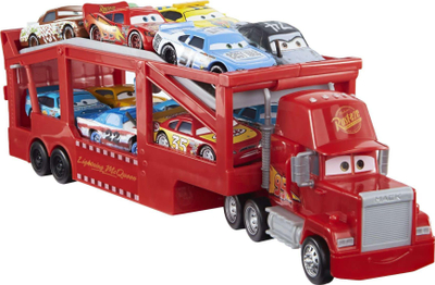 Lodër kamion Disney Pixar Cars Mack Hauler, 33 cm, transportues për 12 makina, i kuq