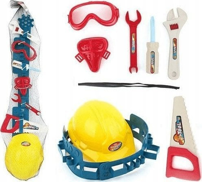 Set lodrash veglash Adar Tool Set 568792, helmetë dhe rrip veglash, plastikë, shumëngjyrësh