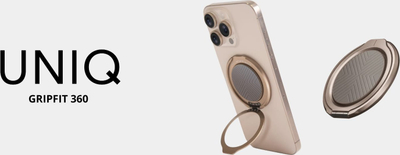 Mbajtës telefoni magnetik Uniq GripFit 360, rrotullim 360°, me kickstand, gri