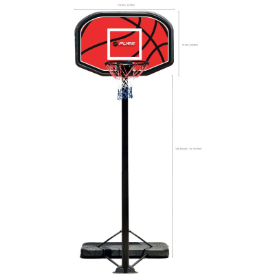 Kosh basketbolli Pure2Improve, i lëvizshëm, lartësi 1.90-3.40 m, i zi me të kuqe