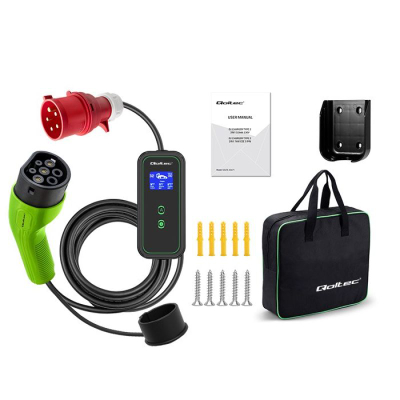 Karikues mobil për makina elektrike Qoltec 2 në 1 Type 2, 7kW, 230V, i zi