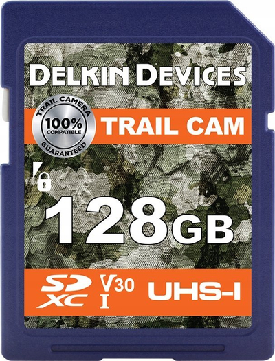 Kartë memorie Delkin Devices Trail Cam, 128GB SDXC UHS I, V30, blu