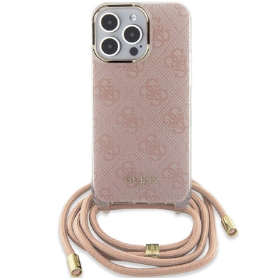 Futrollë telefoni Guess GUHCP15LHC4SEP për iPhone 15 Pro 6.1", me kordon, rozë