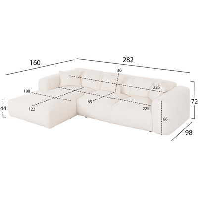Divan-Shtrat këndor Bricken majtas 110–282×98–160×72 Hcm (HM3275.02L), bardhë