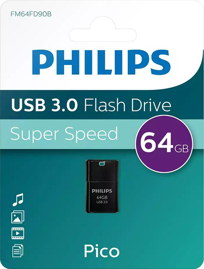 USB Philips Pico Edition 3.0, 64GB, SuperSpeed, e zezë