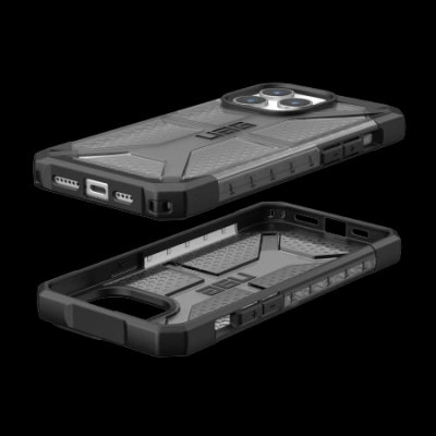 Mbrojtëse telefoni UAG Plasma për iPhone 15 Pro Max, e fortë kundër goditjeve, gjysmë e tejdukshme, gri
