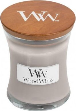 Qiri me aromë Woodwick Wood Smoke, 85g, me fitil druri, i bardhë