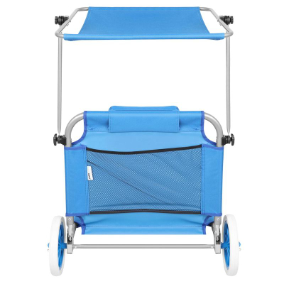 Shezlong plazhi palos me rrota, 112x62x90 cm, me tendë, blu