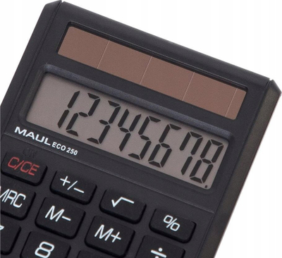 Џебен калкулатор Maul ECO 250, 8 цифри, сончева енергија, црн