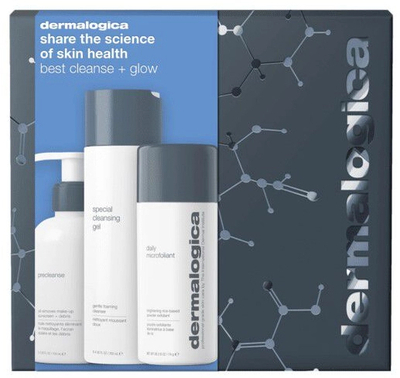 Set për lëkurë Dermalogica Best Cleanse + Glow Skincare, vaj pastrues për fytyrë 150 ml + xhel pastrues 250 ml + pluhur eksfoliues 74 g