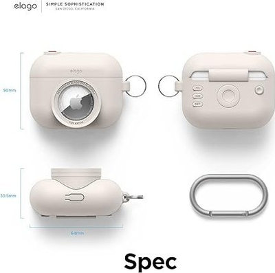Kapak Elago Instant për AirPods Pro dhe AirTag, dizajn kamerë, me unazë çelësash, ngjyrë Stone