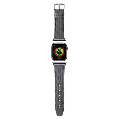 Rrip ore Karl Lagerfeld KLAWMSAKLHPG për Apple Watch 38/40/41mm, lëkurë Saffiano Monogram, ngjyrë argjendi
