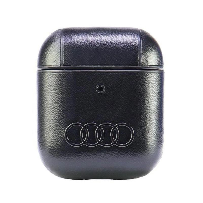 Kapak për AirPods Audi Leather Big Logo, lëkurë eko, kompatibël me karikim pa tela, i zi