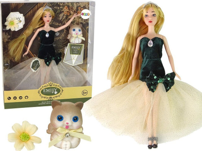 Kukull LeanToys Emily, flokë të gjata, set me kotele dhe lule, jeshile