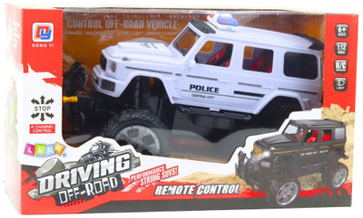 Makina e policisë me telekomandë RC, off-road, shkallë 1:12, e bardhë