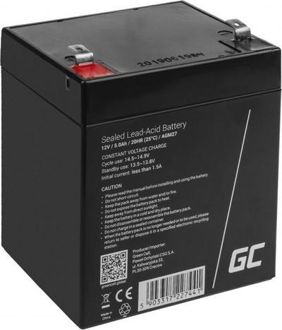 Bateri AGM Green Cell AGM27, 12V, 5Ah, e zezë