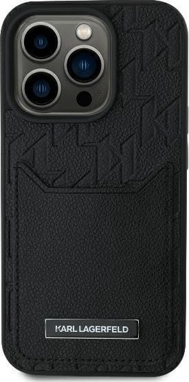 Mbulesë telefoni Karl Lagerfeld Cardslots Monogram për iPhone 16 Pro Max 6.9", nga eco leather, me xhep kartash, e zezë