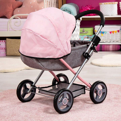 Колица за кукли Bayer 4 во 1 Cosy, за кукли до 46 cm, розово сива